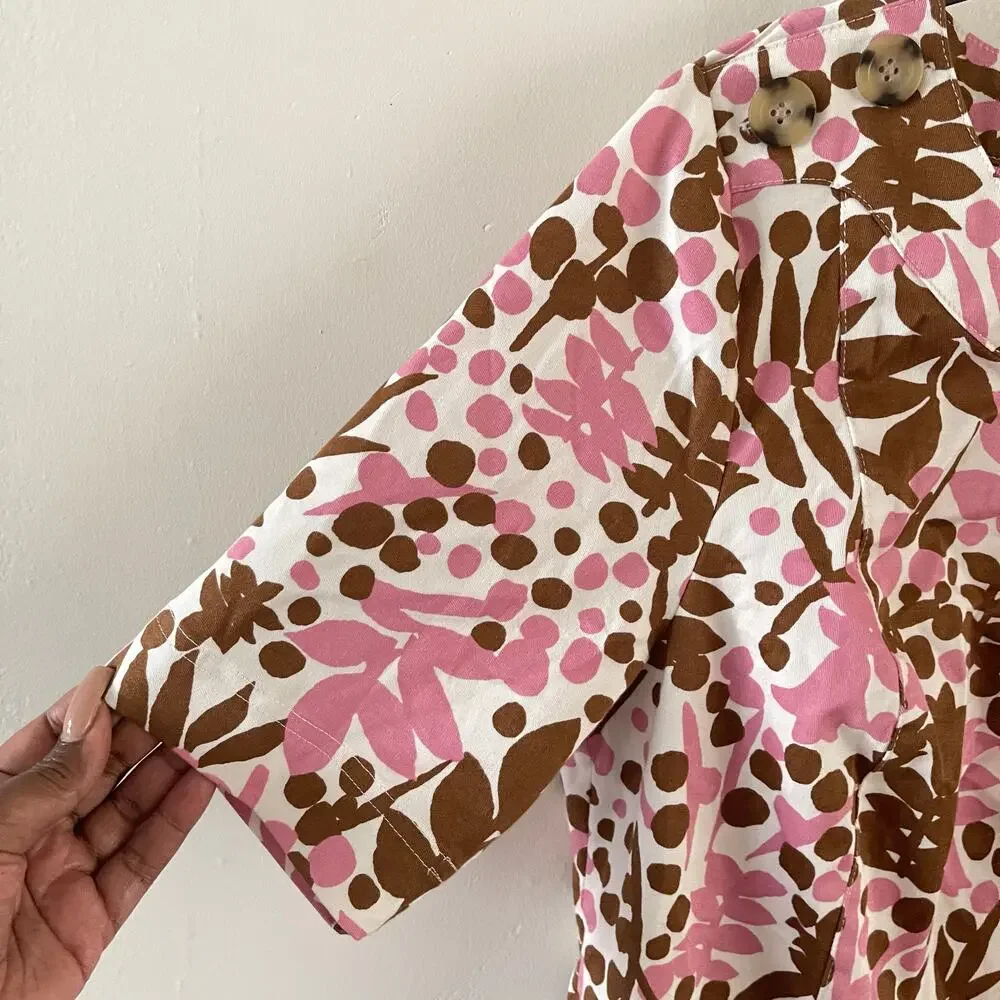 Boden Iona Button Detail Dress Womens 8R Pink Brown Shadow Bloom Casual Floral - Picture 4 of 10